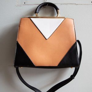 Black and Tan Faux Leather Convertible Shoulder / Hand Bag